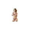 Soutien-gorge ouvert et string rouge à larges bandes sexy 